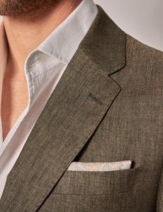 Dark Green Semi Plain Linen Italian Tailored Suit Jacket - 1913 Collection-preview1