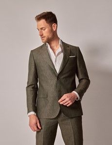 Dark Green Semi Plain Linen Italian Tailored Suit Jacket - 1913 Collection-preview2