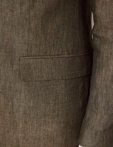 Dark Green Semi Plain Linen Italian Tailored Suit Jacket - 1913 Collection-preview3