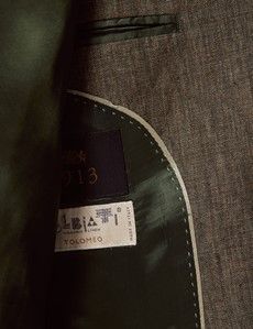 Dark Green Semi Plain Linen Italian Tailored Suit Jacket - 1913 Collection-preview4