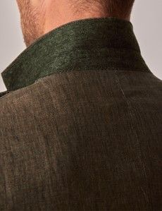 Dark Green Semi Plain Linen Italian Tailored Suit Jacket - 1913 Collection-preview5