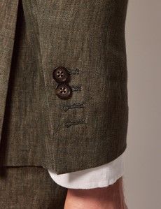 Dark Green Semi Plain Linen Italian Tailored Suit Jacket - 1913 Collection-preview6