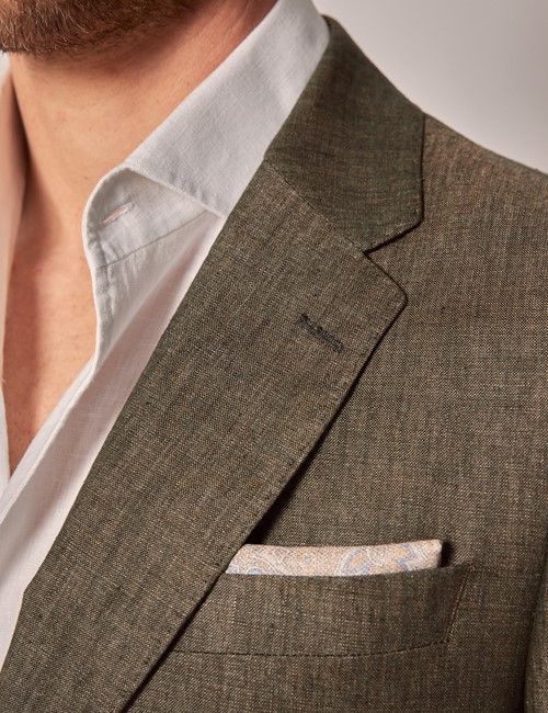 Dark Green Semi Plain Linen Italian Tailored Suit - 1913 Collection-preview