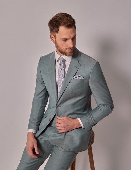 Green Sharkskin Tailored Italian Suit Jacket - 1913 Collection