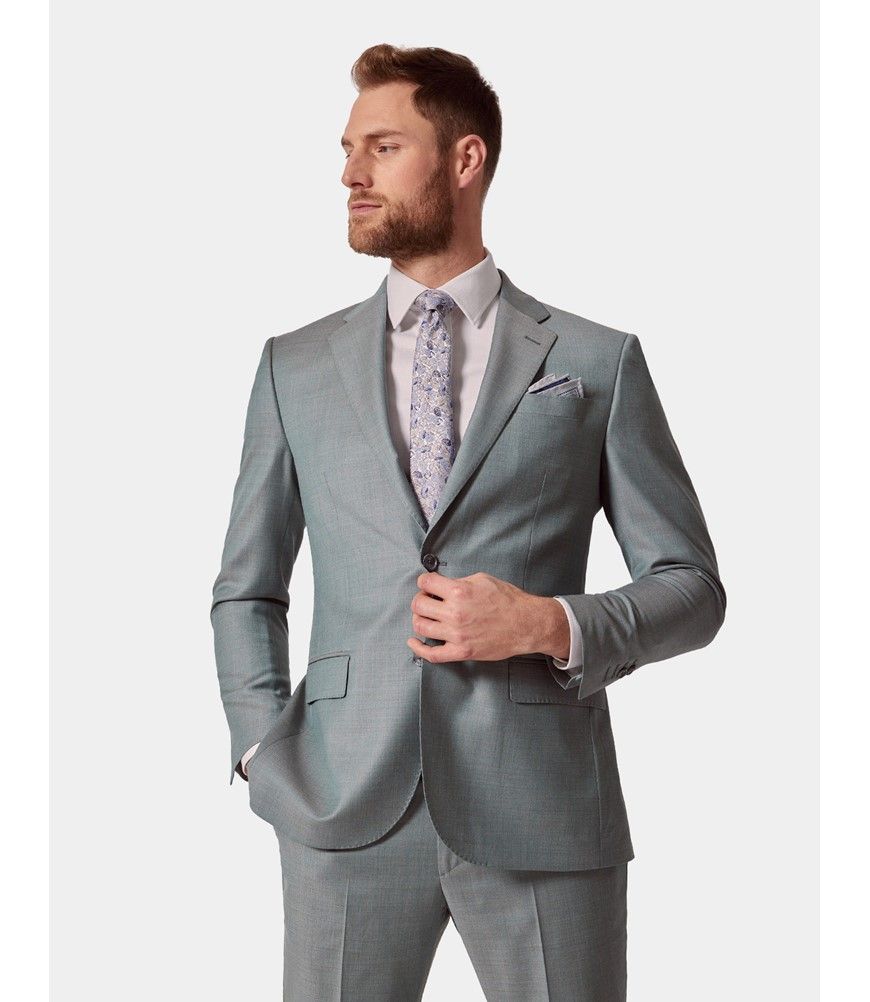 Men's Green Sharkskin Tailored Italian Suit Jacket - 1913
