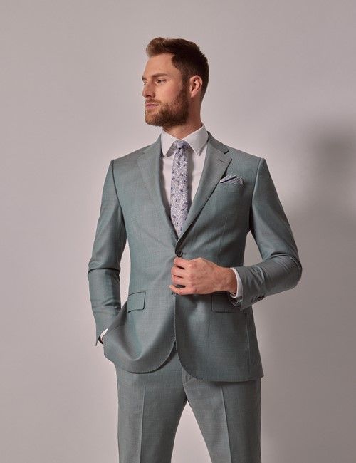 Green Sharkskin Tailored Italian Suit - 1913 Collection