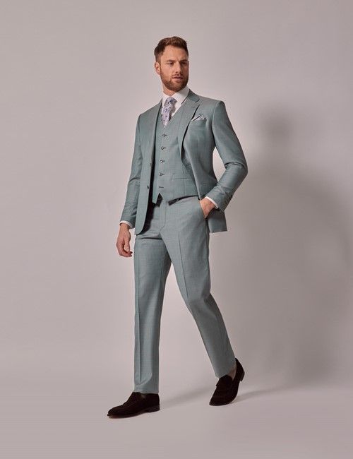 Green Sharkskin Tailored 3 Piece Italian Suit - 1913 Collection
