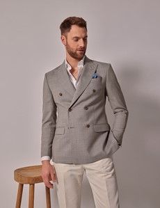 Beige Crepe Double Breasted Tailored Italian Suit Jacket - 1913 Collection