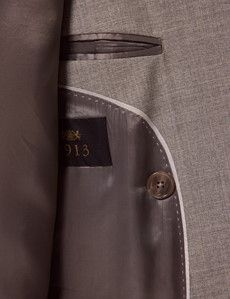 Beige Crepe Double Breasted Tailored Italian Suit Jacket - 1913 Collection-preview4