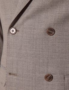 Beige Crepe Double Breasted Tailored Italian Suit Jacket - 1913 Collection-preview2