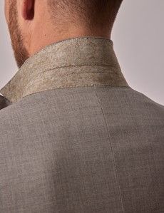 Beige Crepe Double Breasted Tailored Italian Suit Jacket - 1913 Collection-preview6