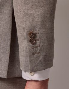 Beige Crepe Double Breasted Tailored Italian Suit Jacket - 1913 Collection-preview7