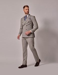 Beige Crepe Double Breasted Tailored Italian Suit Jacket - 1913 Collection-preview11