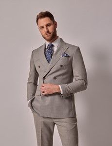 Beige Crepe Double Breasted Tailored Italian Suit Jacket - 1913 Collection-preview9