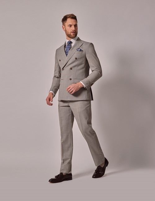 Beige Crepe Double Breasted Tailored Italian Suit - 1913 Collection