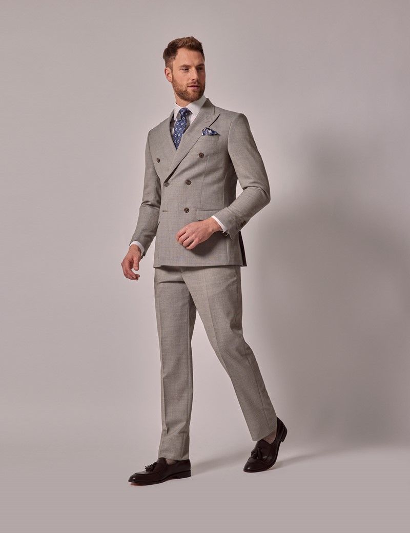 Men's Beige Crepe Double Breasted Tailored Italian Suit - 1913 ...