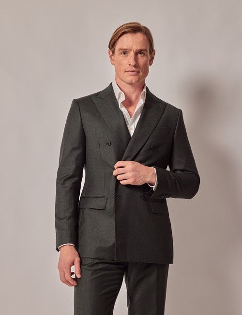 Green Double Breasted Flannel Slim Suit Jacket - 1913 Collection