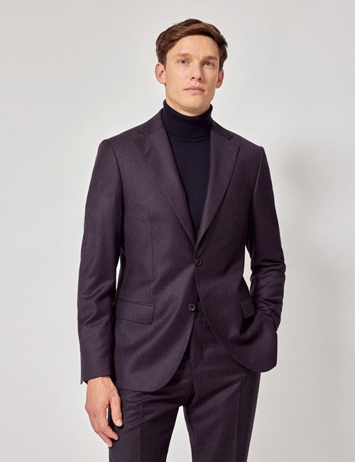 Dark Purple Italian Flannel Slim Fit Suit Jacket - 1913 Collection