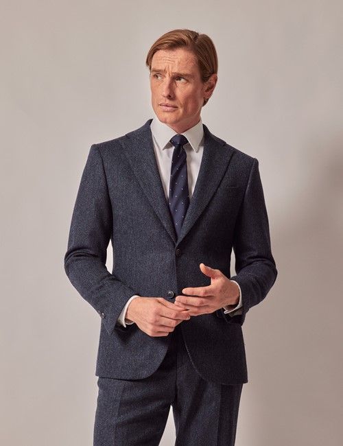 Blue Merino Herringbone Tweed Slim Suit Jacket - 1913 Collection