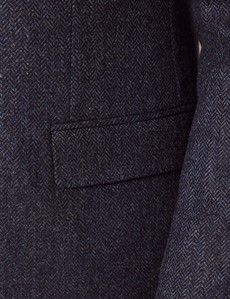 Blue Merino Herringbone Tweed Slim Suit Jacket - 1913 Collection-preview3