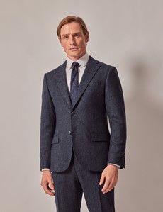 Blue Merino Herringbone Tweed Slim Suit Jacket - 1913 Collection-preview2
