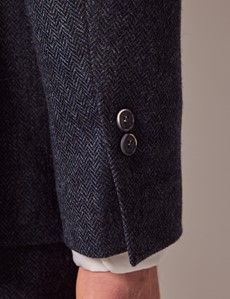 Blue Merino Herringbone Tweed Slim Suit Jacket - 1913 Collection-preview7