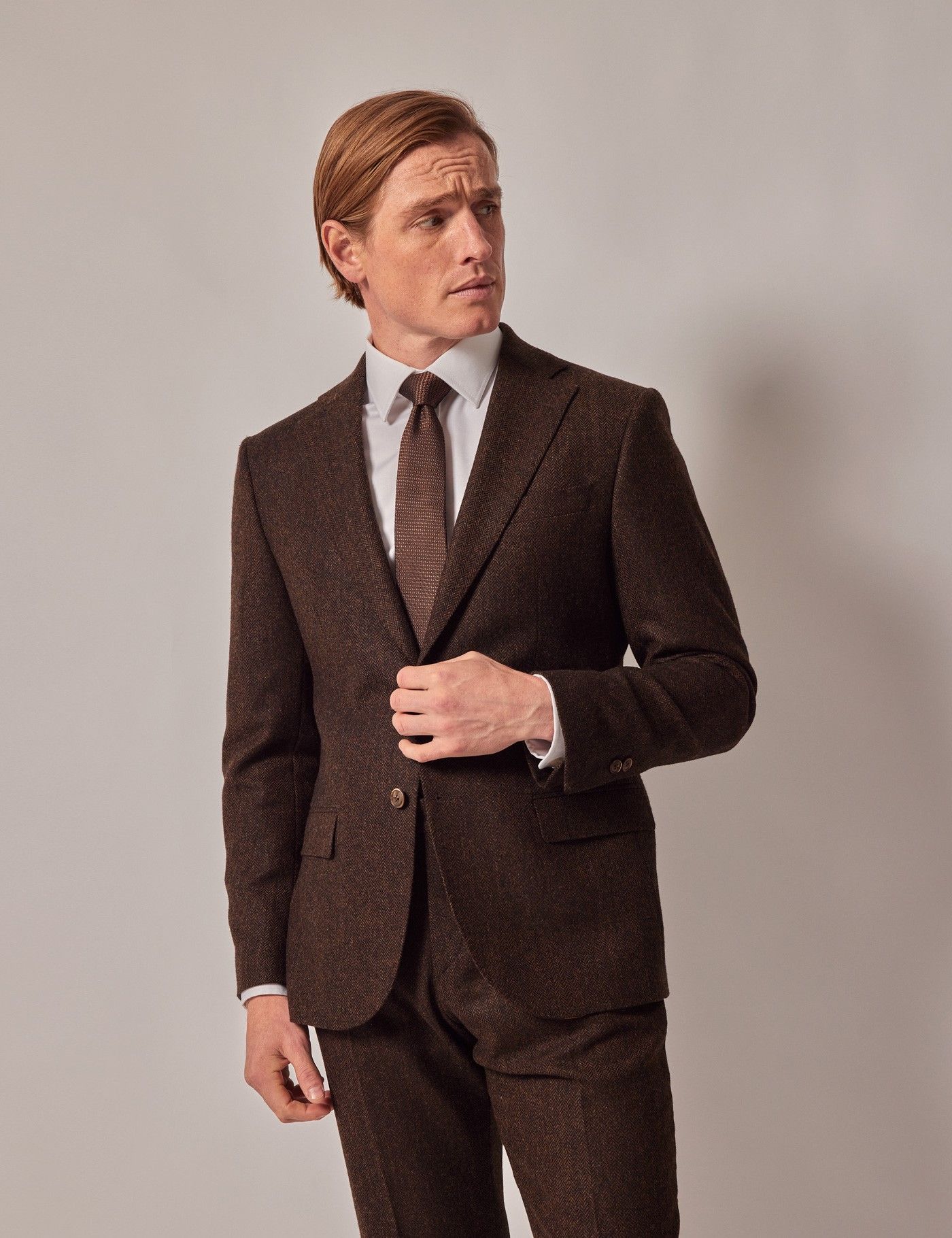 Slim Fit Brown Herringbone 1913 Suit Jacket