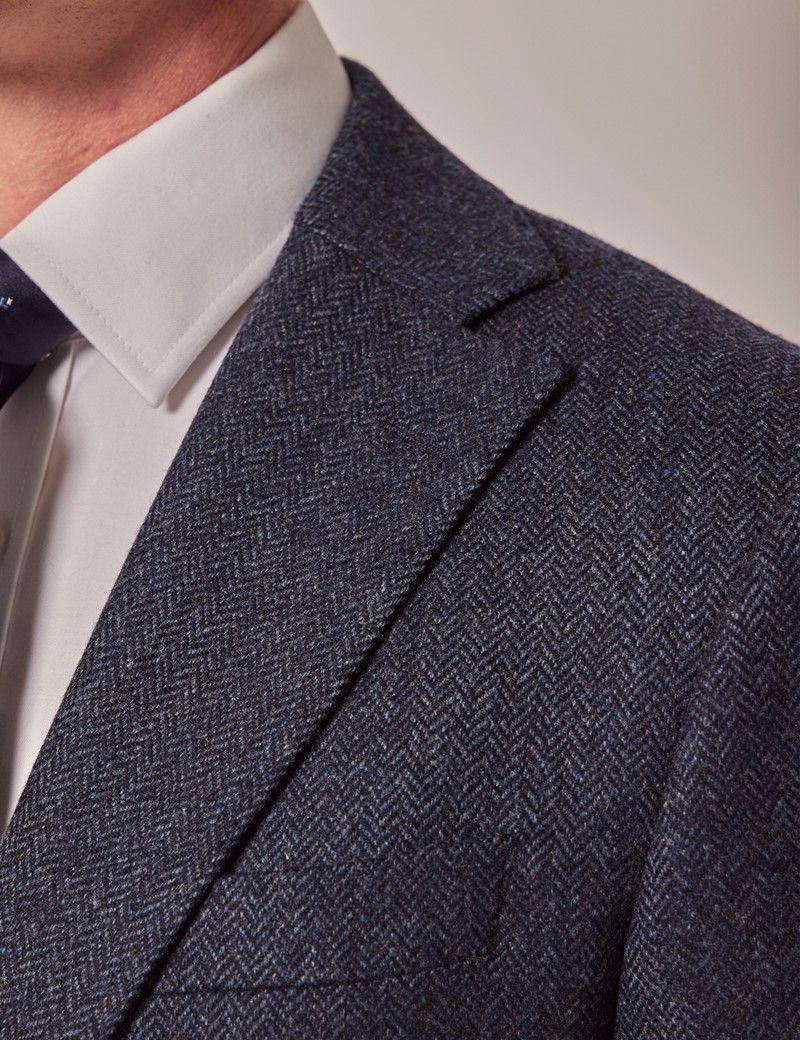 Blue Merino Herringbone Tweed Slim Suit 1913 Collection