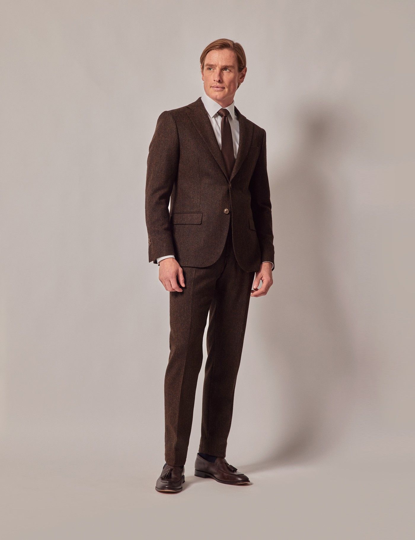 Men's Brown Herringbone Merino Tweed Slim Suit - 1913 Collection ...