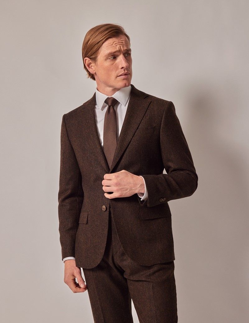 Men's Brown Herringbone Merino Tweed Slim Suit - 1913 Collection ...