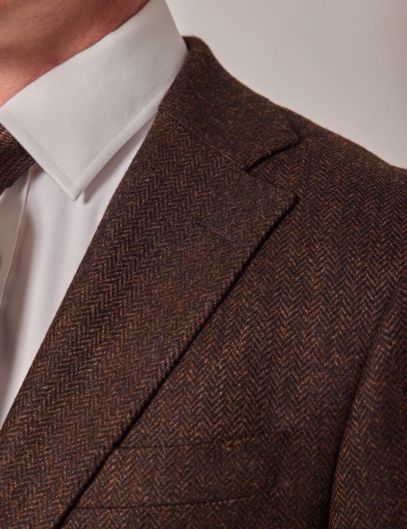 Mens Brown Merino Herringbone Tweed Slim Suit 1913 Collection