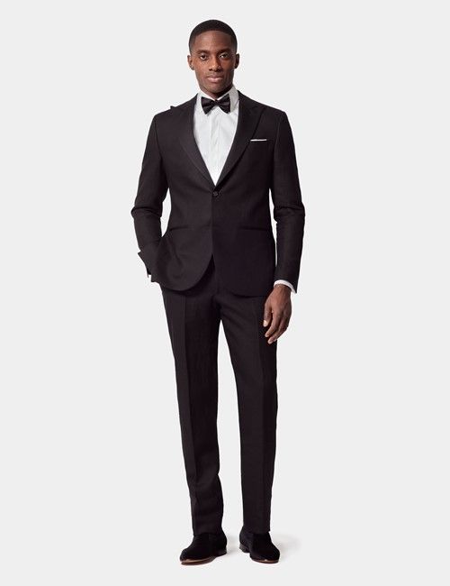 Black Italian Linen Tailored Fit Suit - 1913 Collection