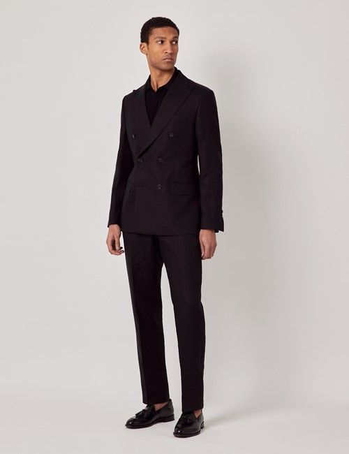 Black Italian Linen Tailored Fit Double Breasted Suit - 1913 Collection
