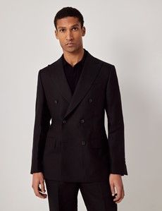 Black Italian Linen Tailored Fit Double Breasted Suit - 1913 Collection-preview2
