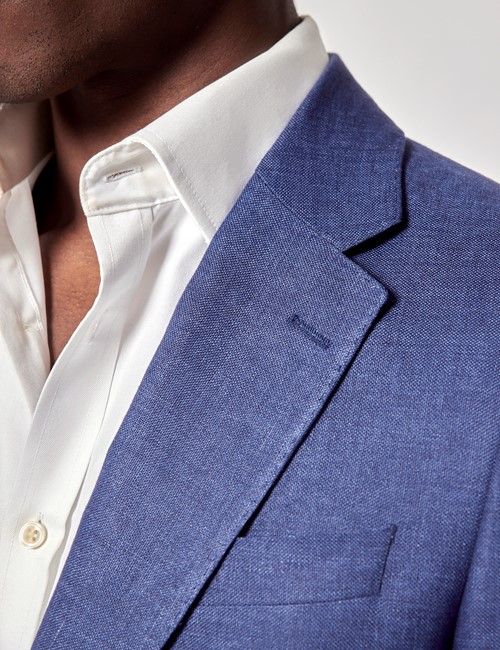 Royal Blue Semi Plain Italian Linen Tailored Fit Suit Jacket - 1913 Collection-preview