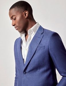 Royal Blue Semi Plain Italian Linen Tailored Fit Suit Jacket - 1913 Collection-preview2