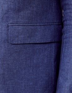 Royal Blue Semi Plain Italian Linen Tailored Fit Suit Jacket - 1913 Collection-preview3
