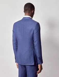 Royal Blue Semi Plain Italian Linen Tailored Fit Suit Jacket - 1913 Collection-preview5