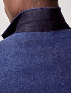 Royal Blue Semi Plain Italian Linen Tailored Fit Suit Jacket - 1913 Collection-preview6
