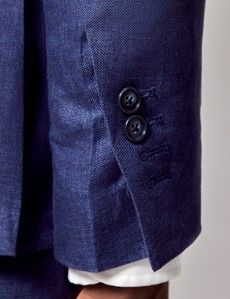 Royal Blue Semi Plain Italian Linen Tailored Fit Suit Jacket - 1913 Collection-preview7