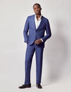 Royal Blue Semi Plain Italian Linen Tailored Fit Suit Jacket - 1913 Collection-preview8