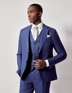 Royal Blue Semi Plain Italian Linen Tailored Fit Suit Jacket - 1913 Collection-preview9