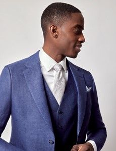 Royal Blue Semi Plain Italian Linen Tailored Fit Suit Jacket - 1913 Collection-preview10