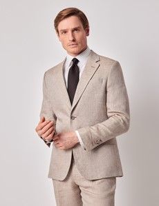 Natural Semi Plain Italian Linen Tailored Fit Suit Jacket - 1913 Collection