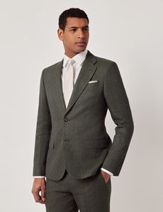 Dark Green Semi Plain Italian Linen Tailored Fit Suit Jacket - 1913 Collection