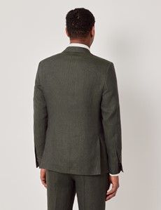 Dark Green Semi Plain Italian Linen Tailored Fit Suit Jacket - 1913 Collection-preview5