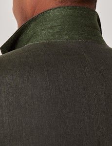 Dark Green Semi Plain Italian Linen Tailored Fit Suit Jacket - 1913 Collection-preview6