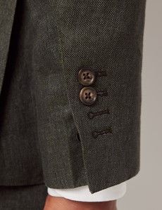 Dark Green Semi Plain Italian Linen Tailored Fit Suit Jacket - 1913 Collection-preview7