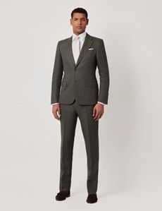 Dark Green Semi Plain Italian Linen Tailored Fit Suit Jacket - 1913 Collection-preview8