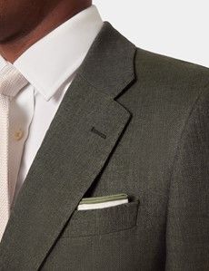 Tailored Fit Dark Green Semi Plain 1913 Linen Suit Jacket